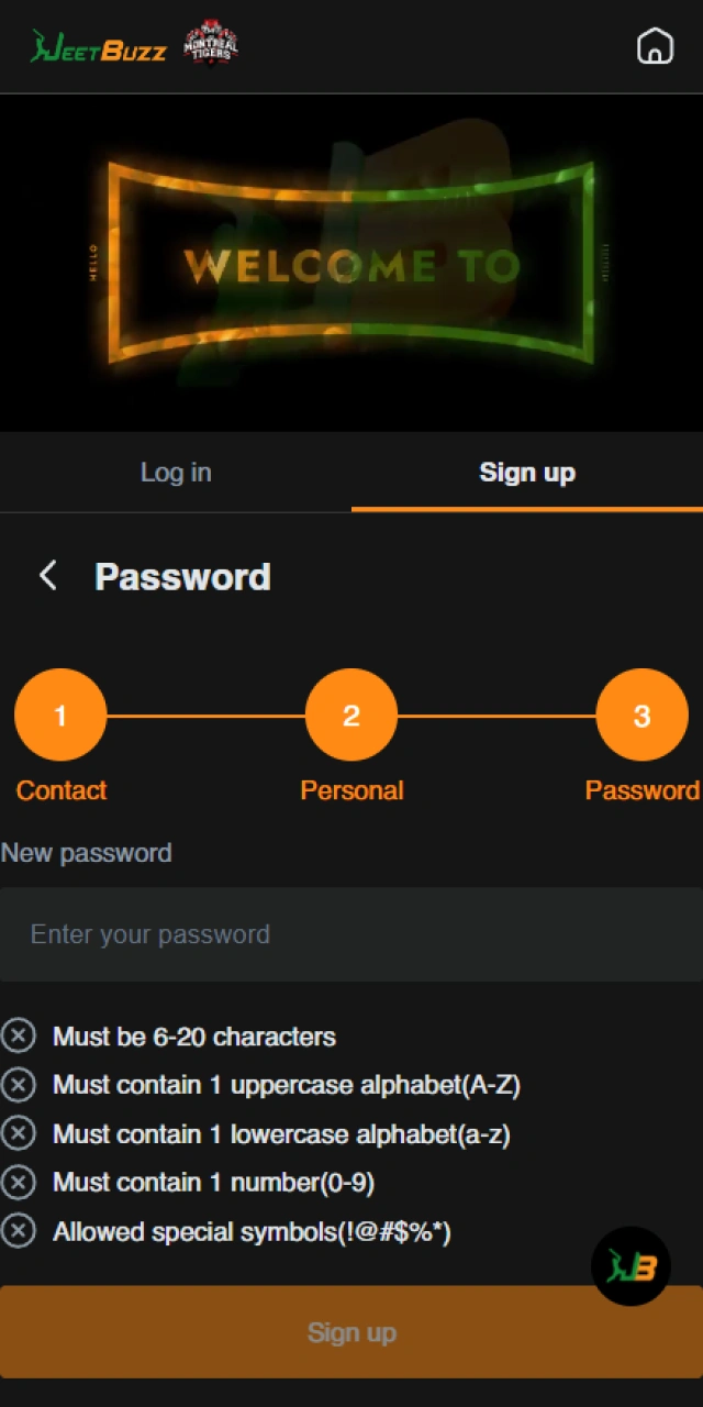 Complete the JeetBuzz sign up process to activate your profile.